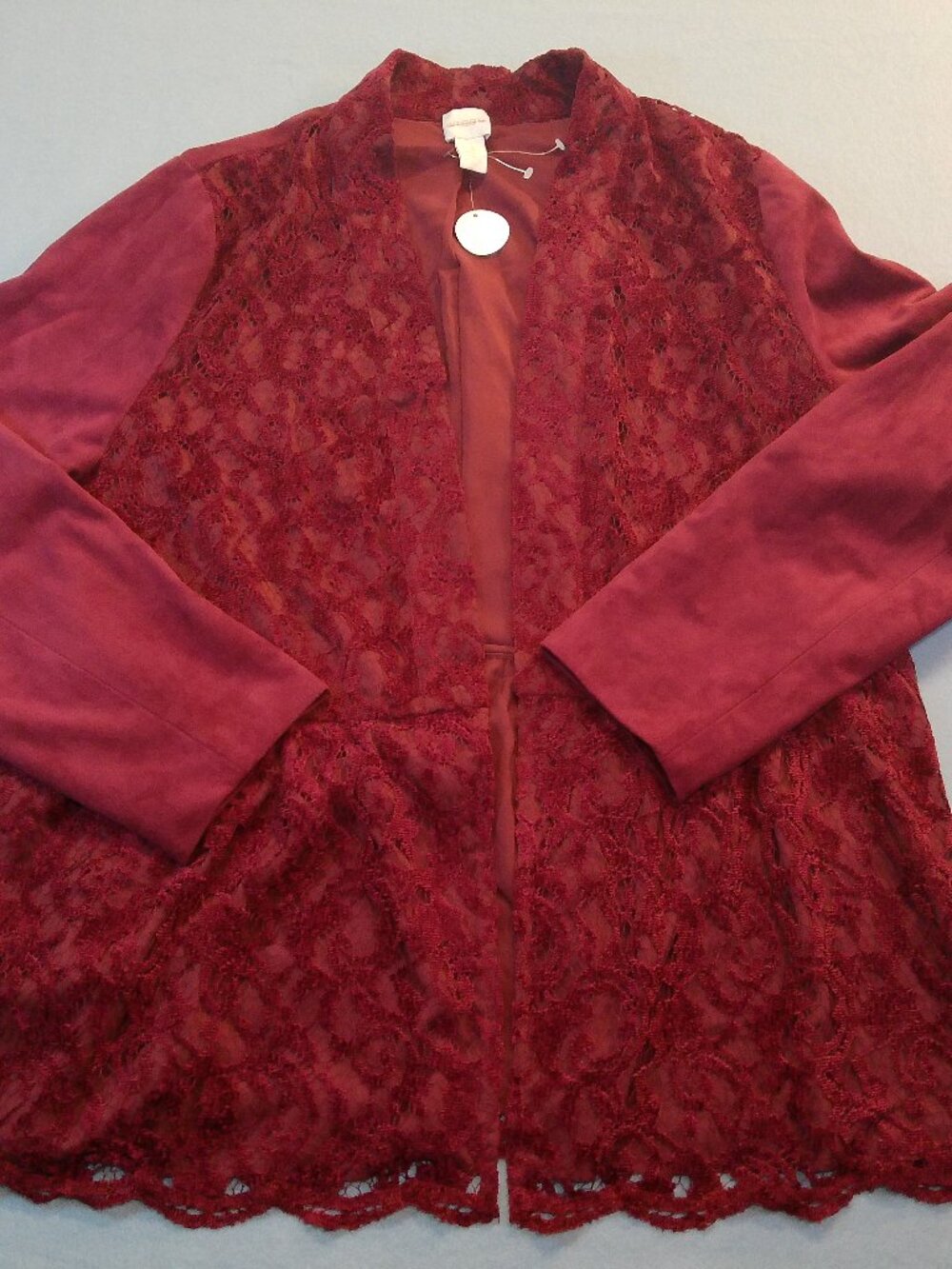 Chico's Faux Suede Lace Red Jacket Womens Size XL